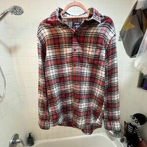 IZOD Plaid Long Sleeve Button Down Shirt Men's Medium Red/Black/White